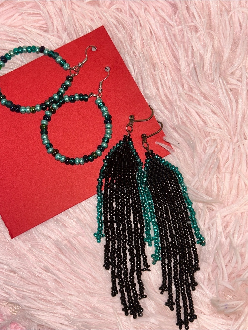 Chic Beaded Teal Hoop Earring set